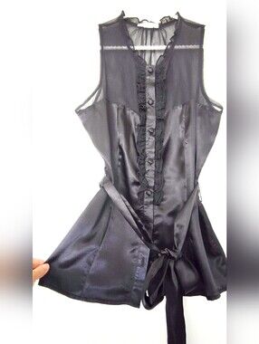 Satin Blouse with Chiffon Insert & Tie Waist – Size S